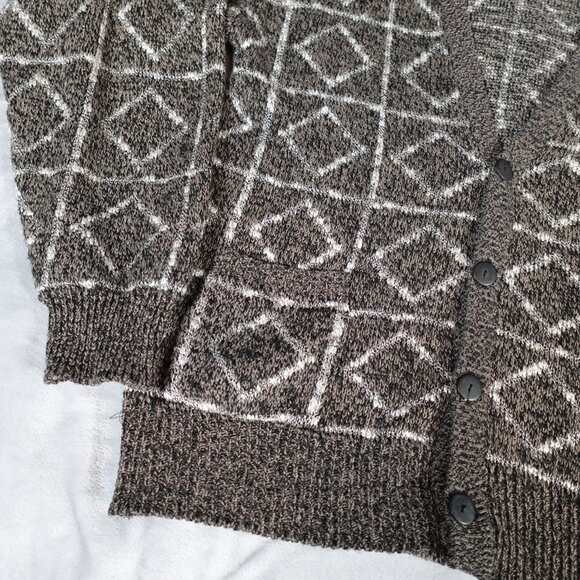 Vintage Career Club Geometric Cardigan Sweater Mens Large Grandpa Style Knit 90s - Picture 2 of 8